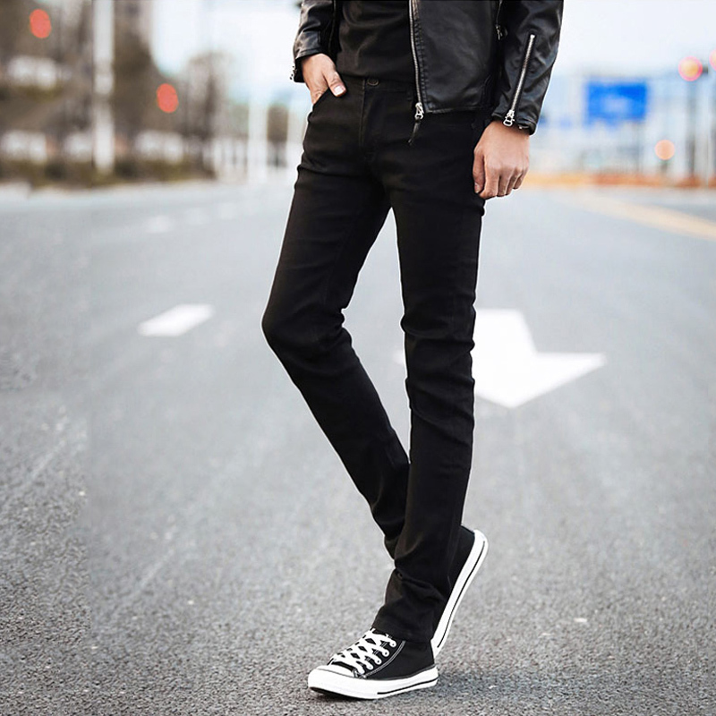 夏季黑色弹力牛仔裤男士韩版修身小脚裤潮牌弹力男装春秋款男裤子黑裤