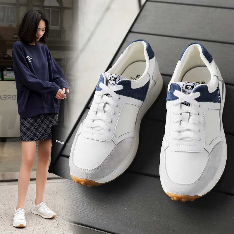 公猴小白鞋女2021新款春季平底真皮百搭运动休闲阿甘华夫女鞋