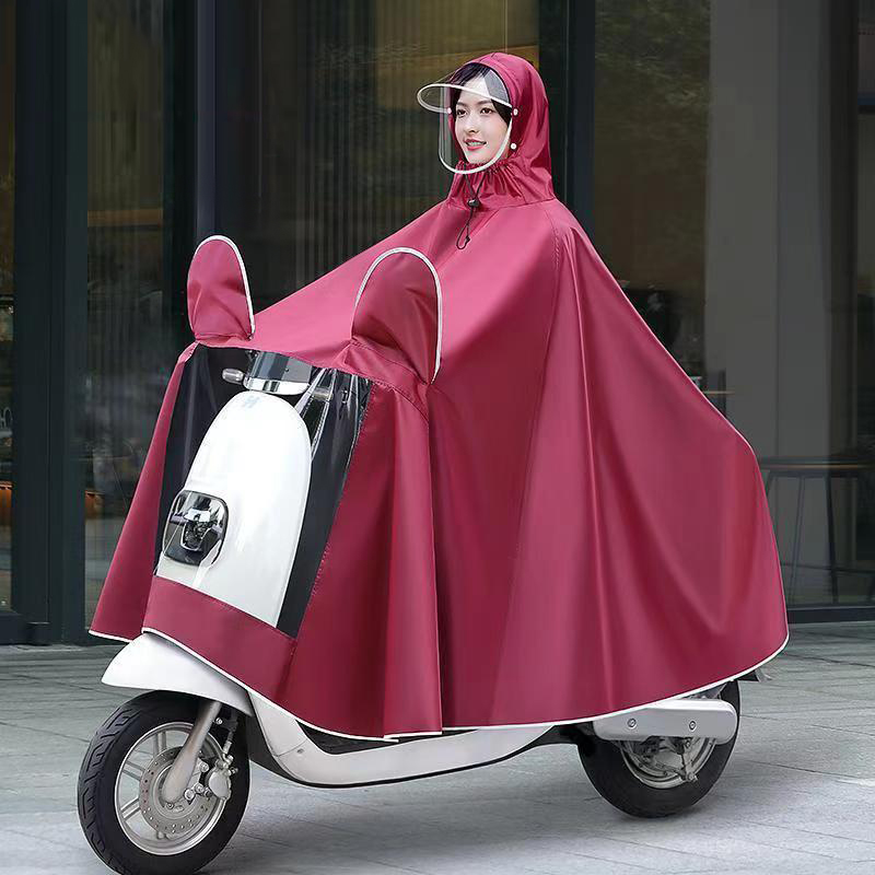 【补贴10%】电动电瓶车雨衣加厚长款全身防暴雨小牛新款女款摩托专用雨披骑行 有后视镜套枣红色 9XL加厚