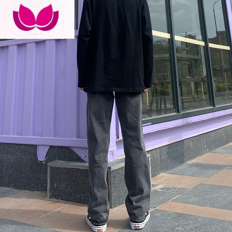 七斓复古做旧黑灰色垂感牛仔裤男宽松直筒美式高街新塘拖地裤子