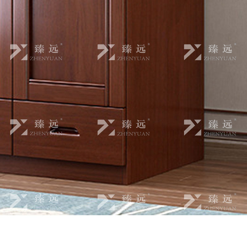 臻远 ZY4022712中式实木衣柜对开二门衣柜卧室收纳大衣橱 胡桃色