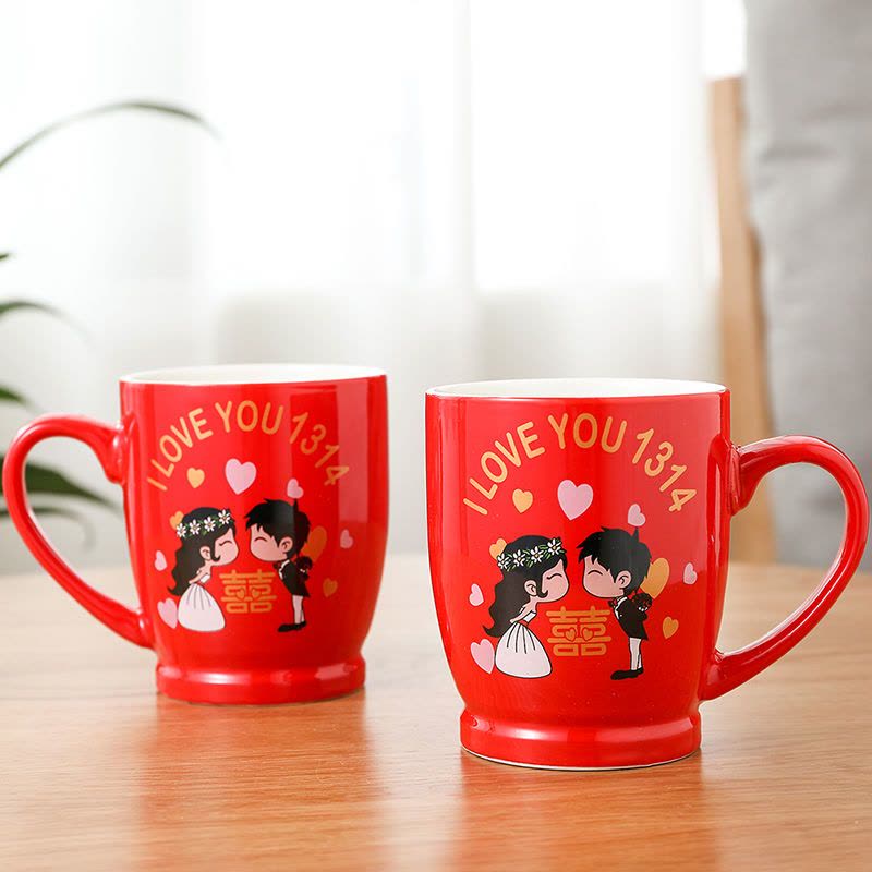 结婚牙杯套装卫生间刷牙缸卫浴杯子一对红色V2|对杯【B款】图片