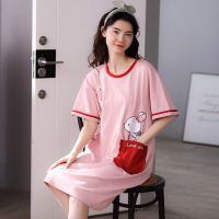 浪莎睡裙女夏季纯棉短袖中长款睡衣全棉薄款甜美女士家居服可外穿