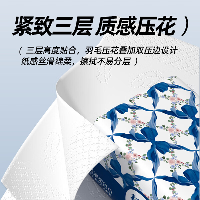 植护抽纸3层*120抽*8包/提ZH409730N8柔蓝花语丝滑柔高清大图
