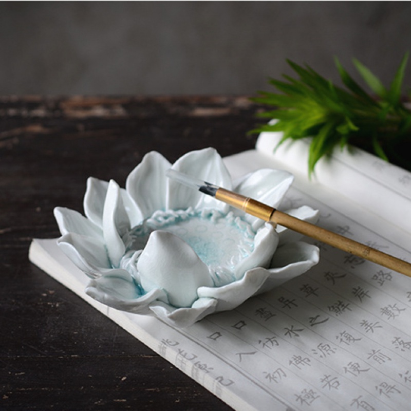 美帮汇莲花荷花茶席摆件茶道茶宠白莲手工陶瓷茶玩禅意茶宠茶具配件高清大图