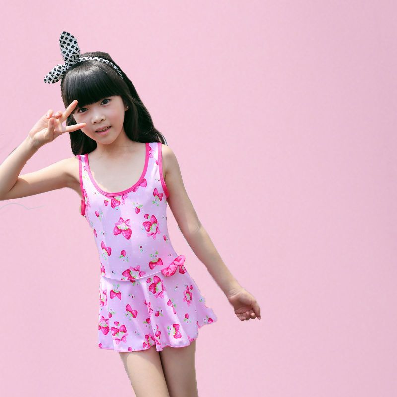 儿童泳衣女幼儿中大童分体游泳衣宝宝公主裙式泳衣可爱女童泳衣粉色
