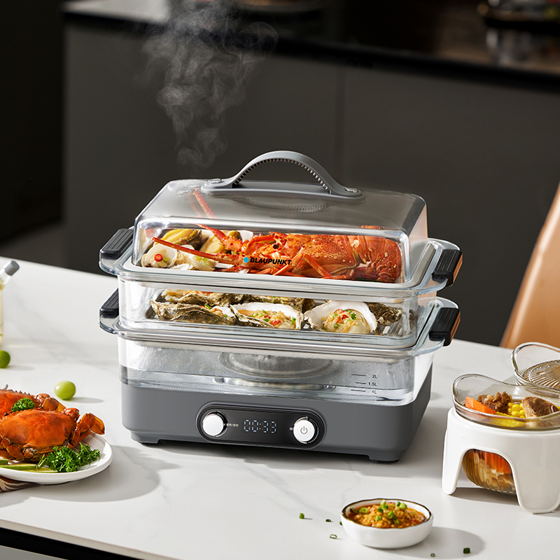 蓝宝(BLAUPUNKT) [0涂层0塑料]玻璃电蒸锅蒸炖锅家用多功能锅大容量10L玻璃电蒸锅电火锅BP-ZG10高清大图