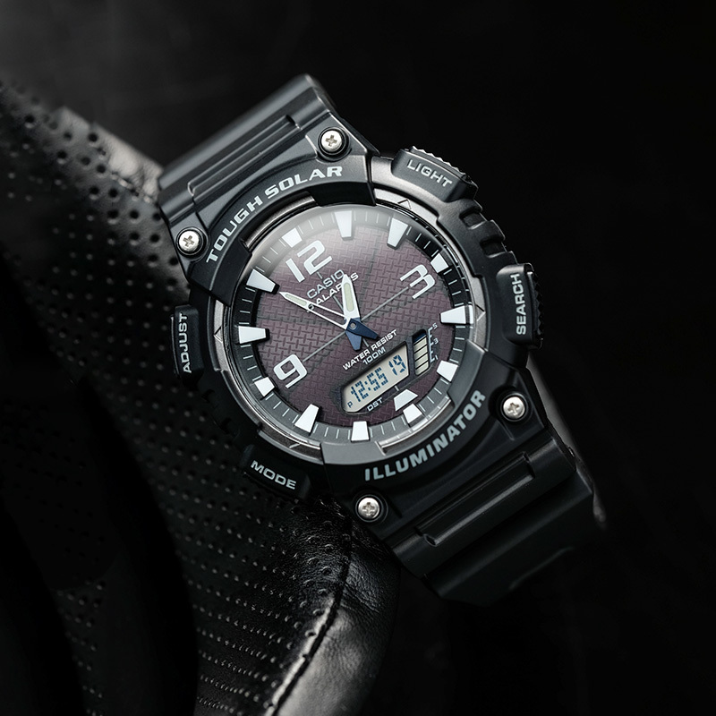 casio官方旗舰店卡西欧运动手表男 官方限量太阳能运动防水潮流 石英表男 小黑表电子手表正品AQ-S810学生手表高清大图