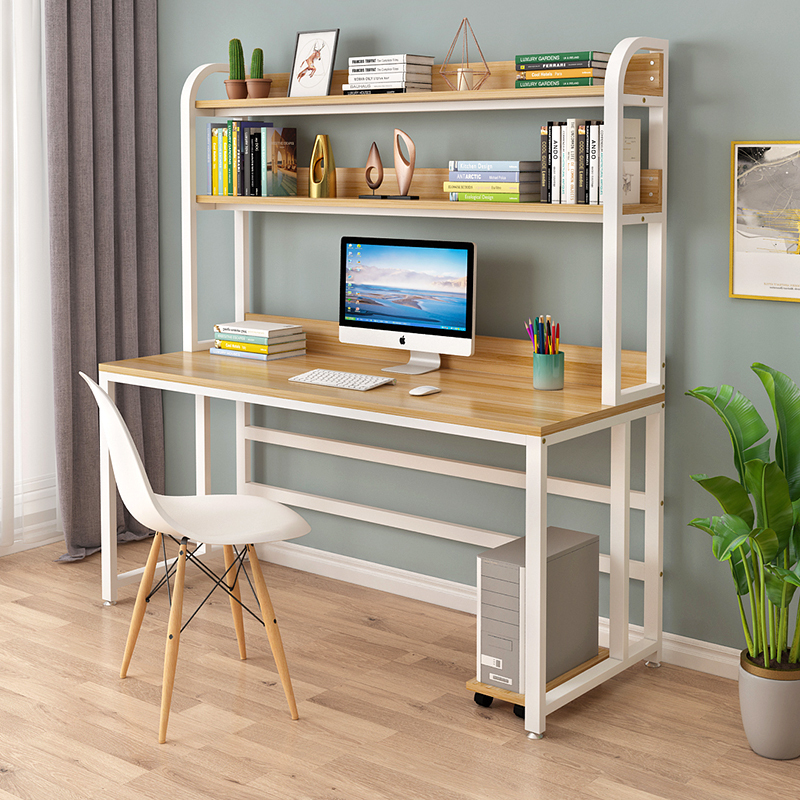 电脑台式桌家用卧室简约书桌书架组合一体办公桌学生学习桌写字台