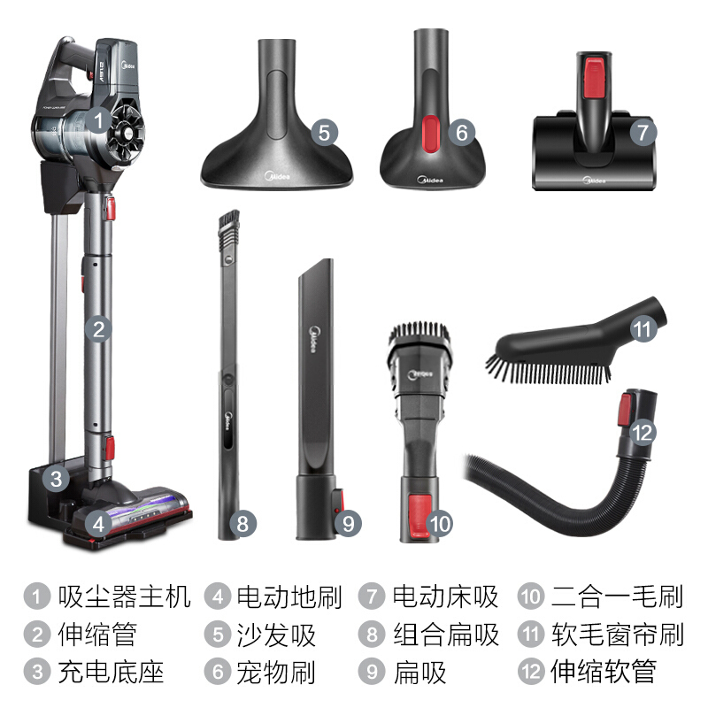 美的(Midea) 吸尘器P75(VH1703) 智能灰尘感应低噪BLDC电机 扫地机380W 无线手持 家用