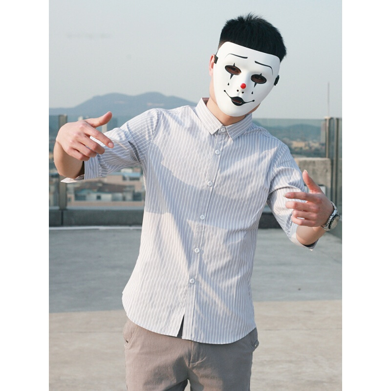 条纹七分袖衬衫男短袖韩版修身夏季港风7分半袖衬衣五分中袖休闲