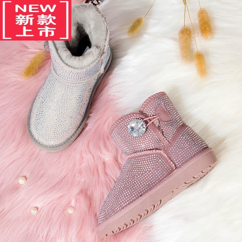 可莉允女童雪地靴2022冬季新款加绒公主风满钻棉靴宝宝短靴儿童靴子图片