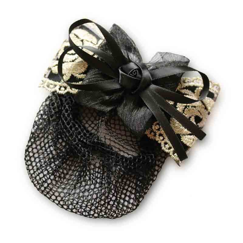 玫瑰花韩国欧根纱职业细网头花银行护士头饰发网网套发夹新款黑色