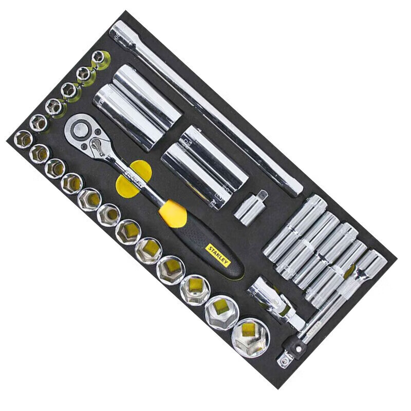 史丹利(STANLEY)90-031-23 EVA工具托组套-30件1/2英寸系列套筒 棘轮扳手高清大图