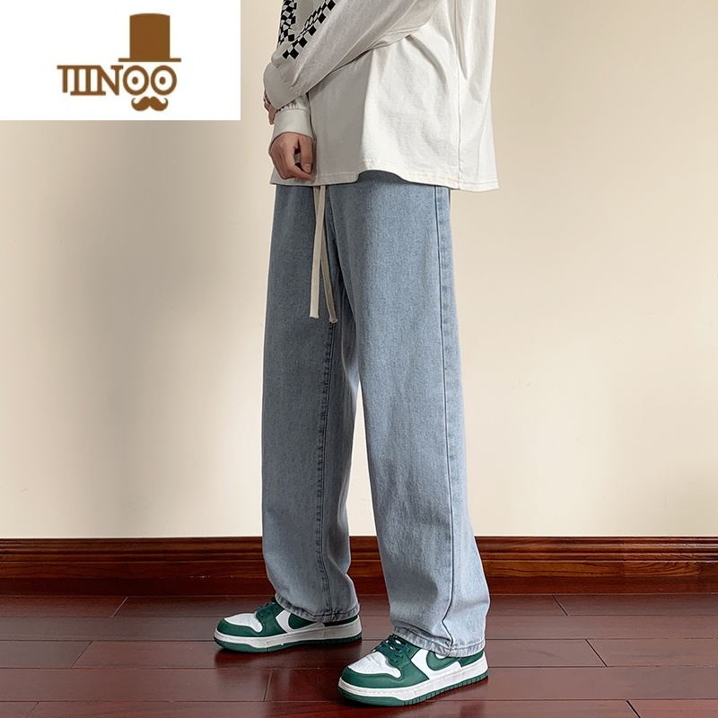 YANXU秋季新款水洗直筒牛仔裤男宽松ins潮流百搭休闲高街潮牌阔腿长裤高清大图