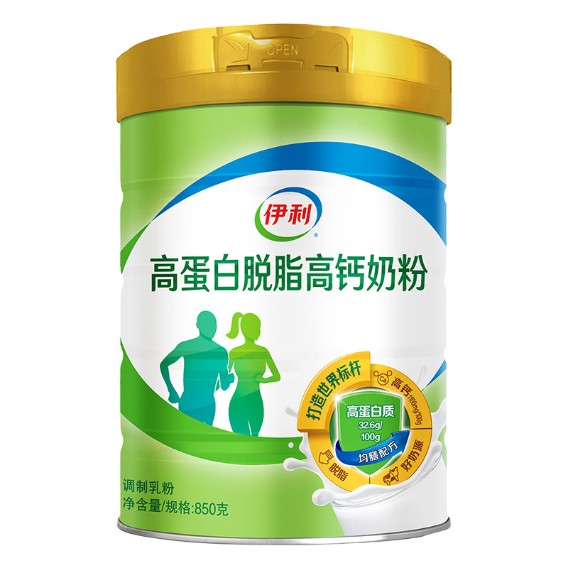 伊利高蛋白脱脂奶粉成年青少年老人高钙男女牛奶粉850克罐装参数