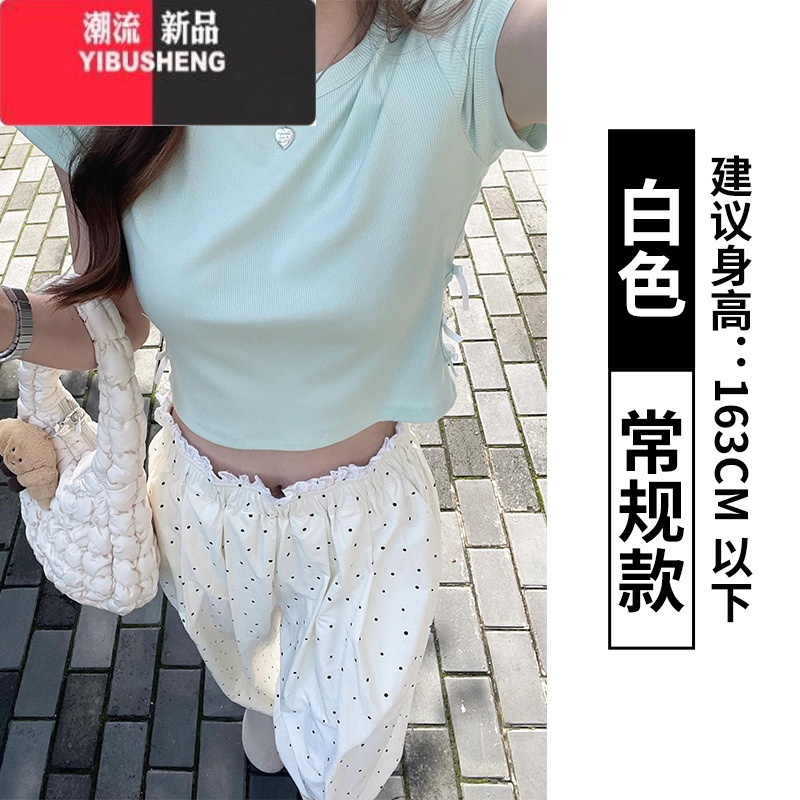 YIBUSHENG白色蕾丝阔腿裤女高腰垂感宽松休闲慵懒直筒显瘦波点冰丝山本裤高清大图