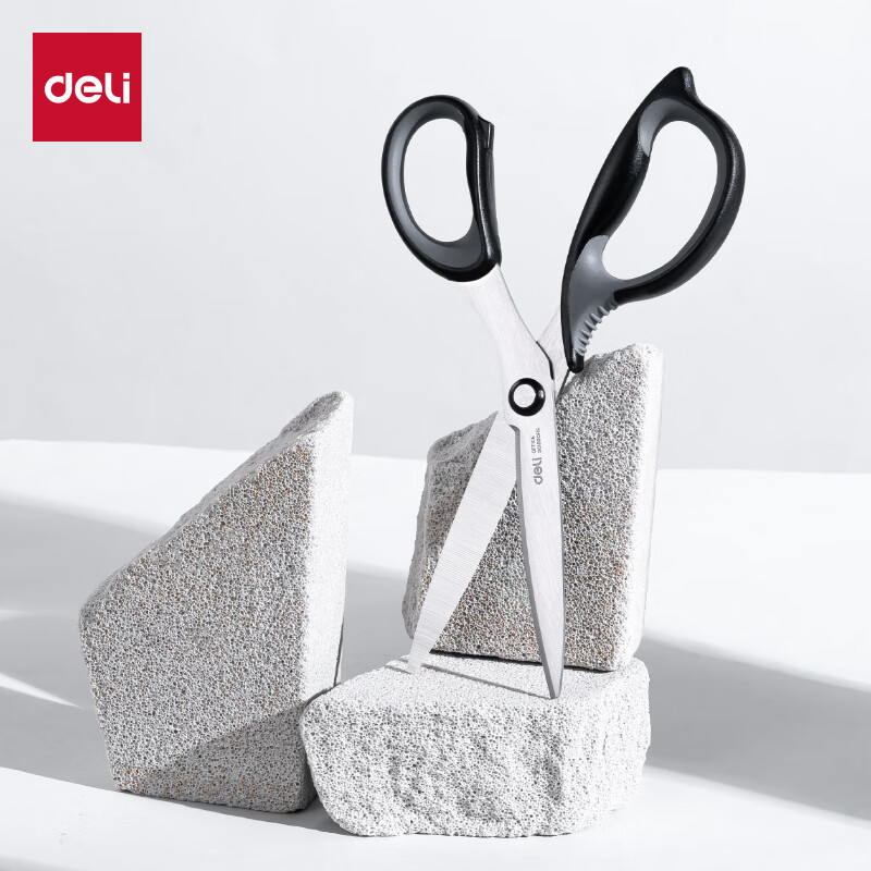 得力(deli) 210mm人机造型办公剪刀 手工剪纸刀 大号生活家用剪子 黑色77760高清大图