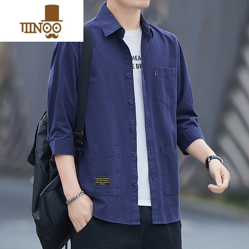 YANXU衬衫新款男短袖七分袖五分袖长袖商务工装外套修身宽分套高清大图