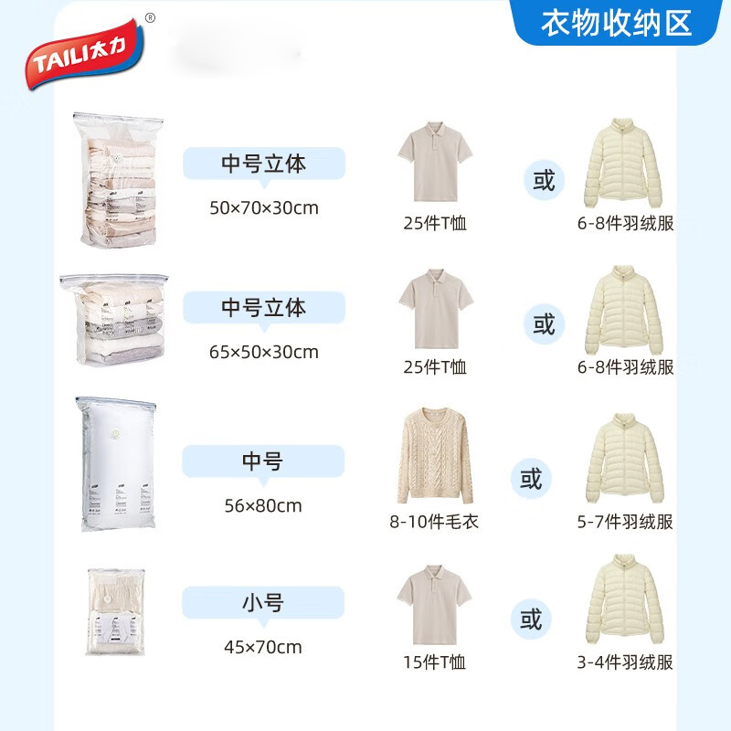 太力(TAILI) 真空压缩收纳袋组合6件套AY939高清大图