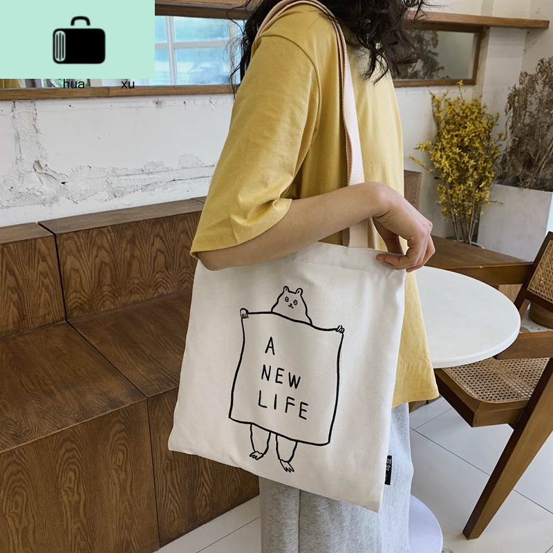 ins风单肩帆布包女大容量百搭布袋包日系学生文艺简约帆布袋百搭new