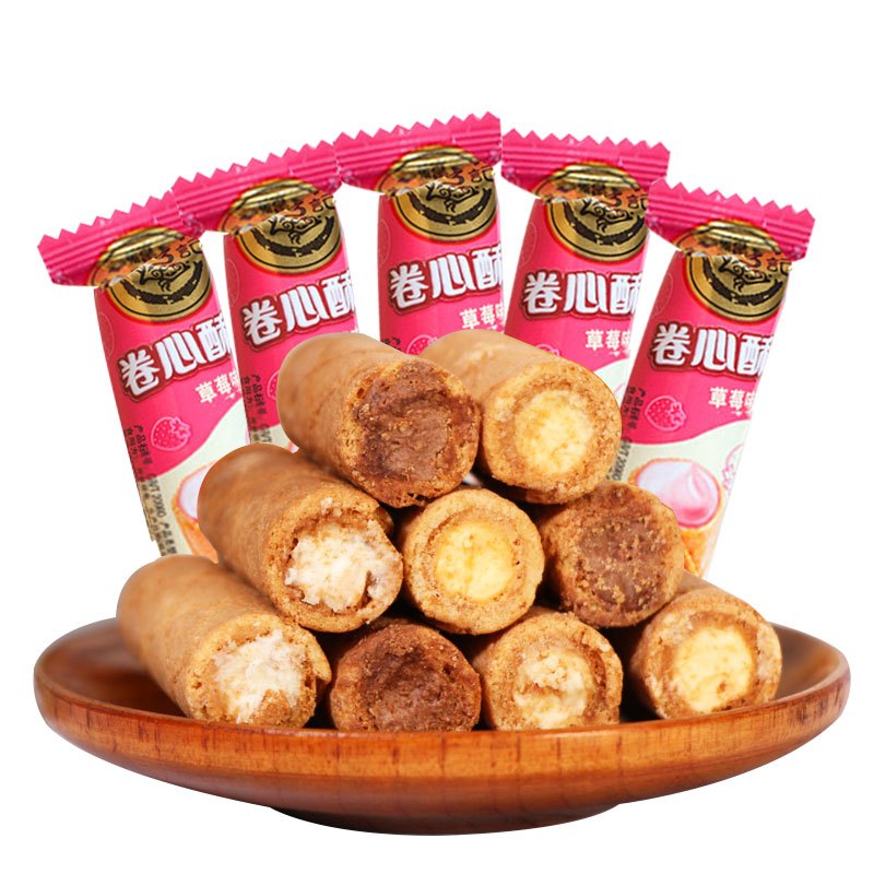 徐福记卷心酥草莓味500g夹心饼干散装