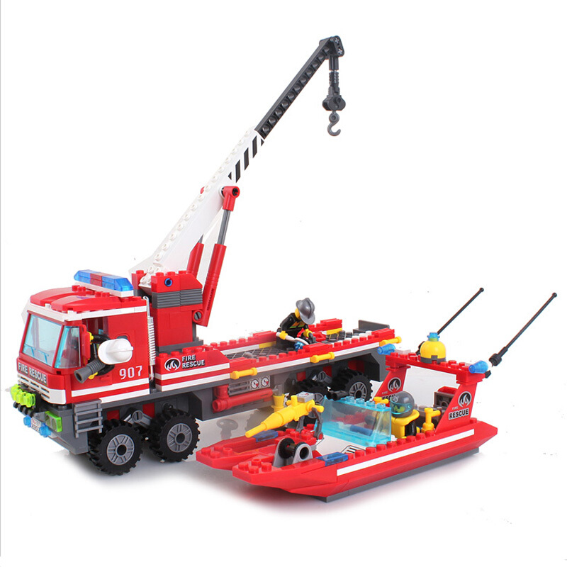 启蒙积木消防系列玩具儿童拼插积木消防局消防车拼装消防系列420片全