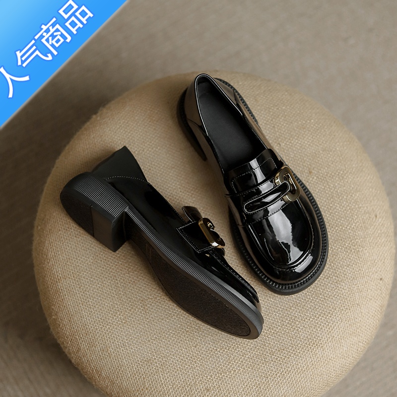 SUNTEK平底单鞋女2023年新款春秋通勤女鞋一脚蹬乐福鞋厚底英伦风小皮鞋高清大图