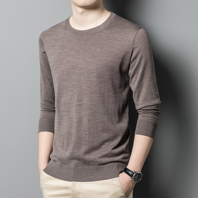 2025秋冬装100%纯羊毛绒品牌羊绒衫男圆领新款春秋打底衫针织毛衣圆领精纺羊绒爸爸装青年毛衣针织衫男毛衣纯羊毛衫男单穿高清大图