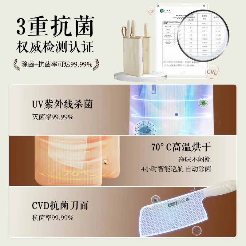 张小泉抗菌厨房刀具套装组合家用厨具不锈钢刀架切菜刀二合一8138高清大图