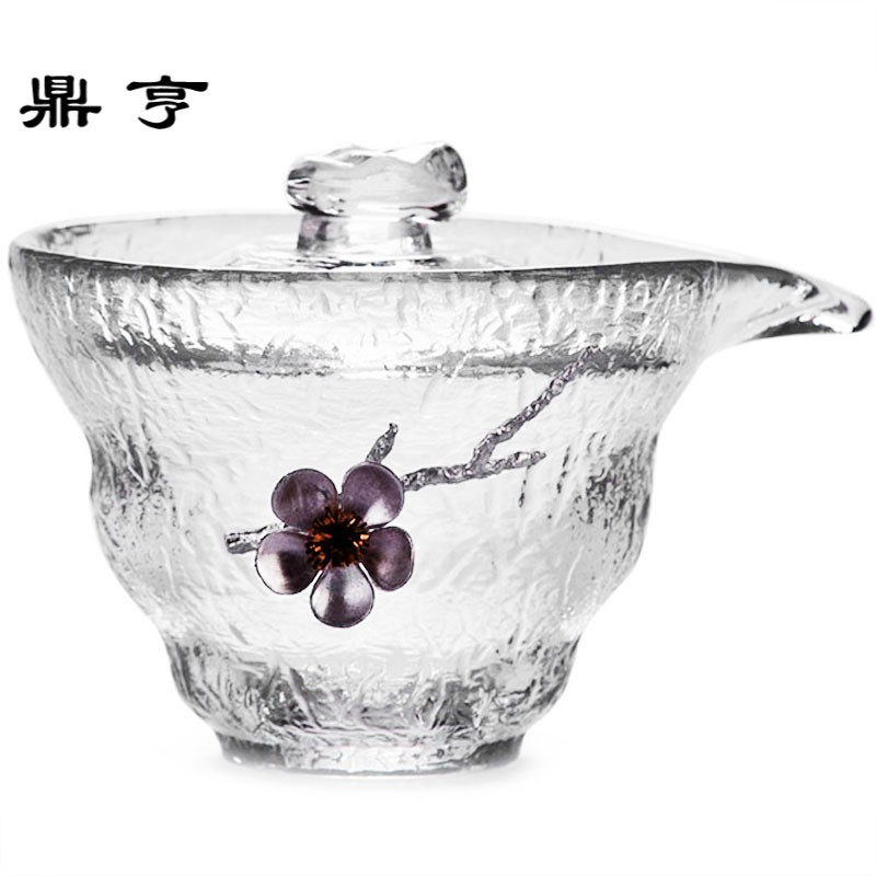 鼎亨 初雪手工锤纹盖碗 耐热加厚玻璃三才盖杯 功夫茶具敬茶碗