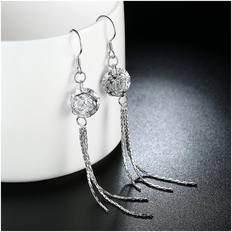E074 Silver Earrings 925纯银耳环日韩耳钉女气质长款简约防过敏送女朋友七夕情人节礼物