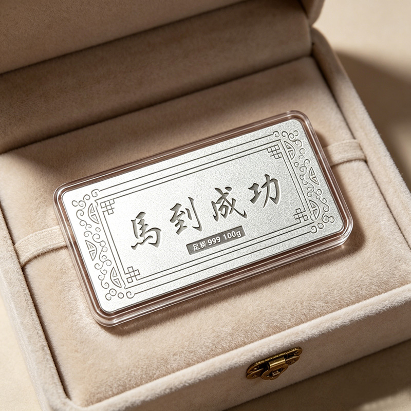 吉音珠宝 足银999.9马年生肖投资白银100g油压工艺十二生肖银条 马到成功100克高清大图