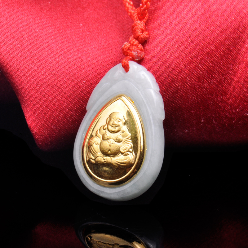 梦克拉 Mkela 足金金镶翡翠笑佛吊坠 善缘 白底种 吊坠 翡翠 女士 NGTC