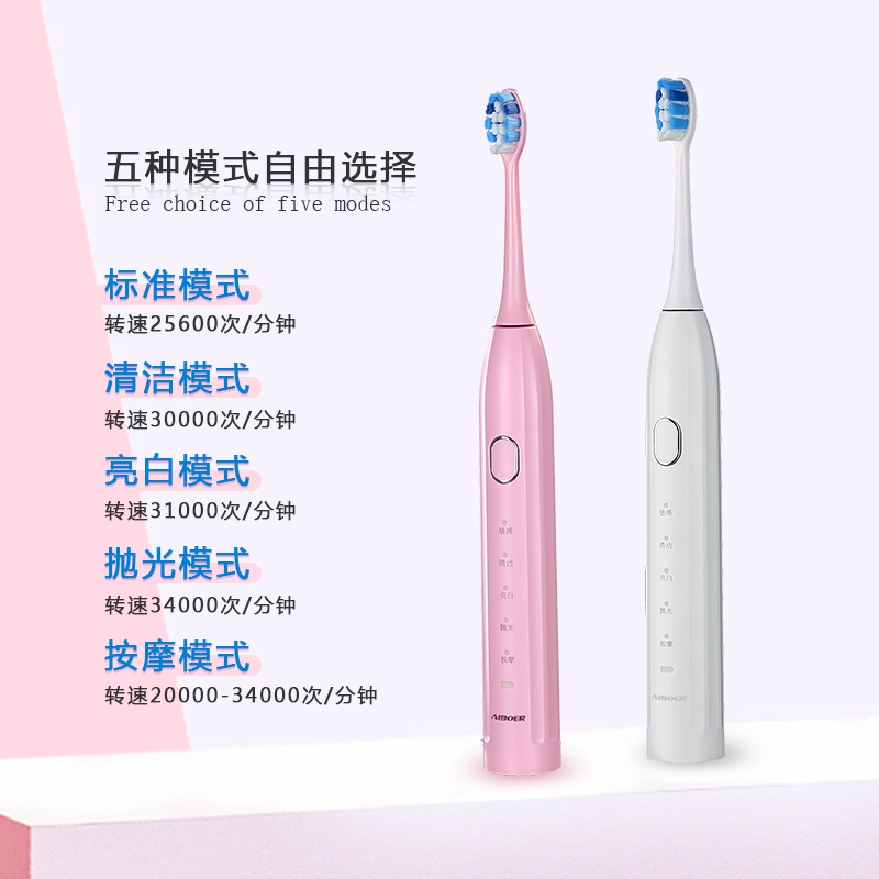 爱博尔(AIBOER)V9电动牙刷成人 声波智能震动 成人自动牙刷软毛 情侣洁牙神器 樱花粉(主机+8个刷头+旅行盒)