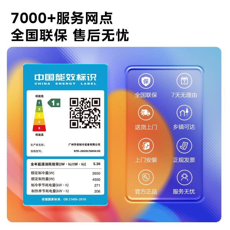 华凌空调大1匹p超省电新一级能效变频冷暖智能壁挂式挂机KFR-26GW/N8HA1Ⅲ图片