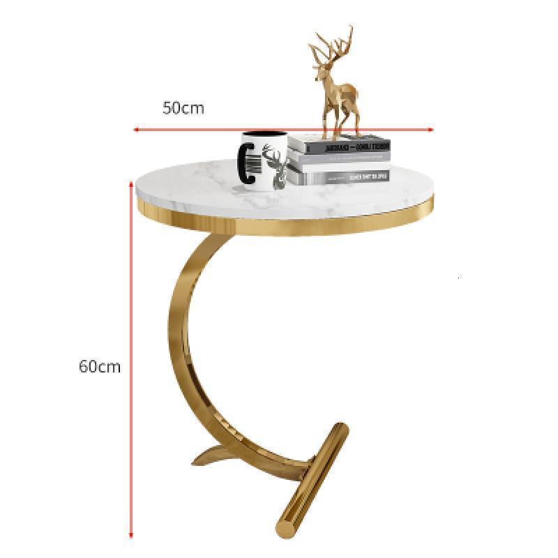 森美人北欧大理石边几圆形角几沙发边柜小圆桌客厅床头桌简约创意小茶几 单层：金+白直径50*高60cm