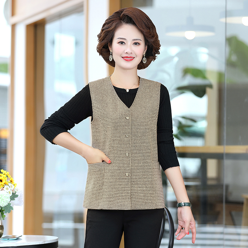 中老年女式马甲薄款v领老年人妈妈休闲外搭坎肩短款洋气马夹背心