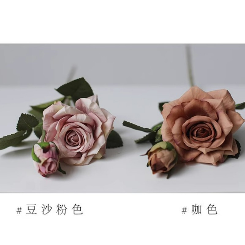 企采严选 仿真花胭脂玫瑰豆沙粉色花艺造软装陈设低饱和度假假花摄影道具 玫瑰花豆沙粉色