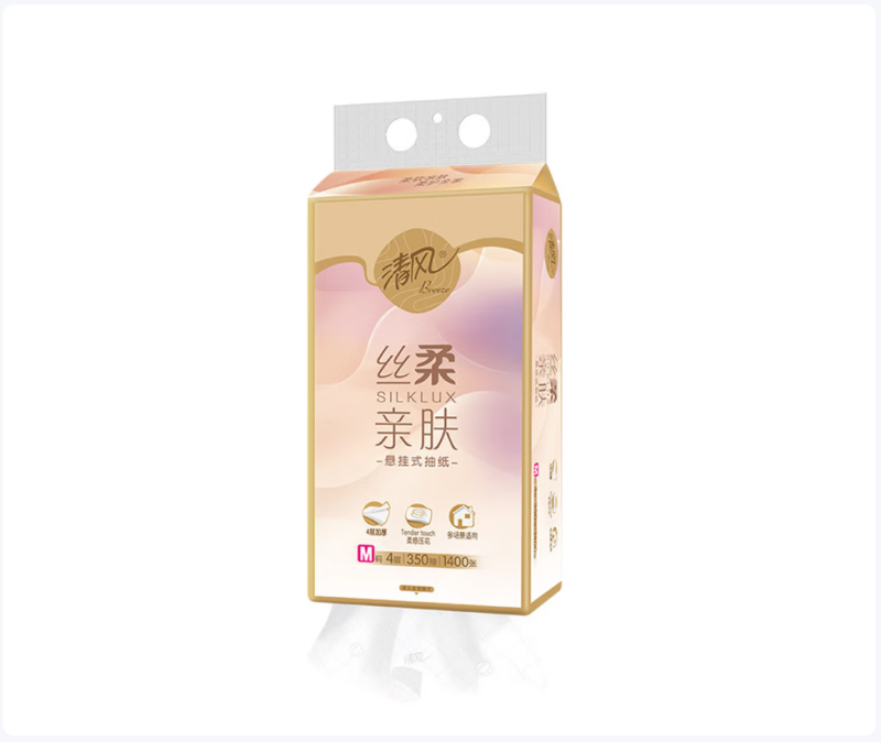 清风 丝柔挂抽4层320抽*4提M码 擦手纸整箱高清大图