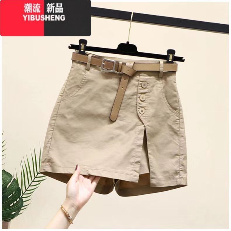 YIBUSHENG麻休闲短裤女士2024装新款韩版百搭时尚显瘦裤松紧腰裙裤子高清大图