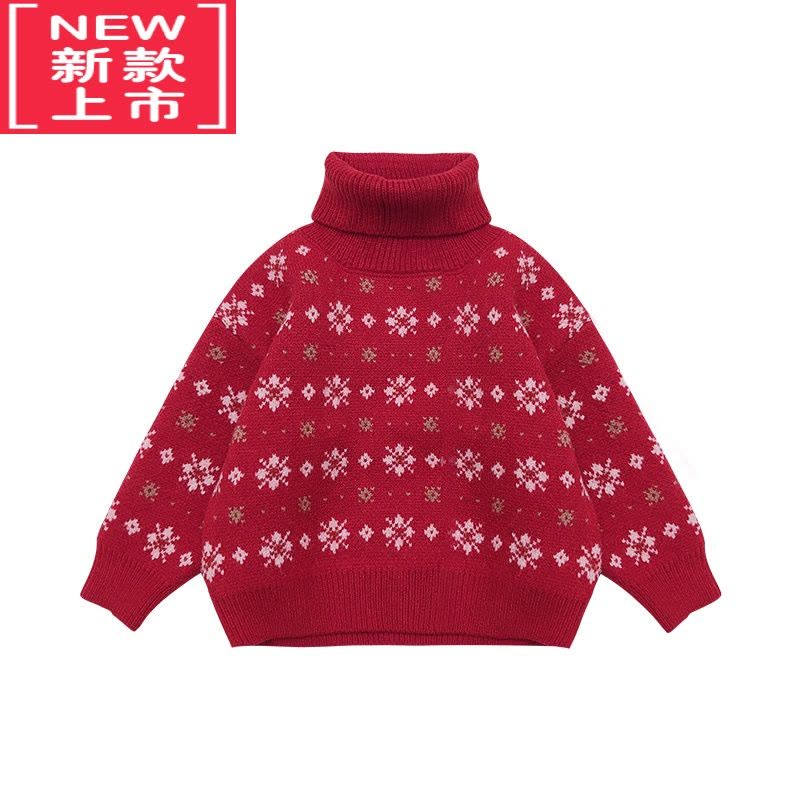 可莉允女童洋气加绒高领毛衣2022年新款冬装儿童套头新年宝宝过年针织衫图片