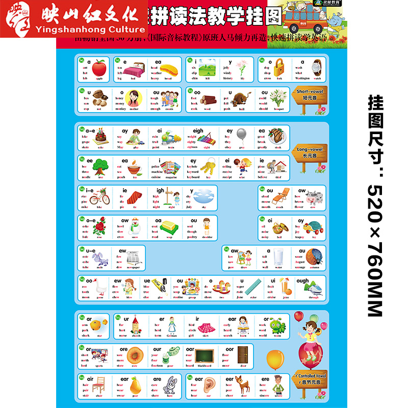 [醉染正版]正版 英语自然拼读法教学挂图 扫码看动画 小学生英语教辅 剑桥国际少儿英语教学挂图1 幼儿少儿自学英语入门高清大图