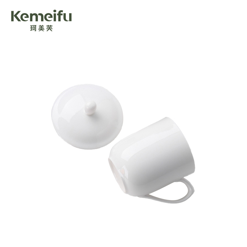 珂美芙 陶瓷带盖茶杯 纯白330ml 个高清大图