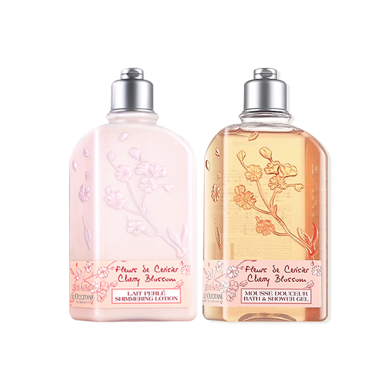 欧舒丹身体乳套装礼盒樱花沐浴露250ml+身体乳长效保湿滋润250ml