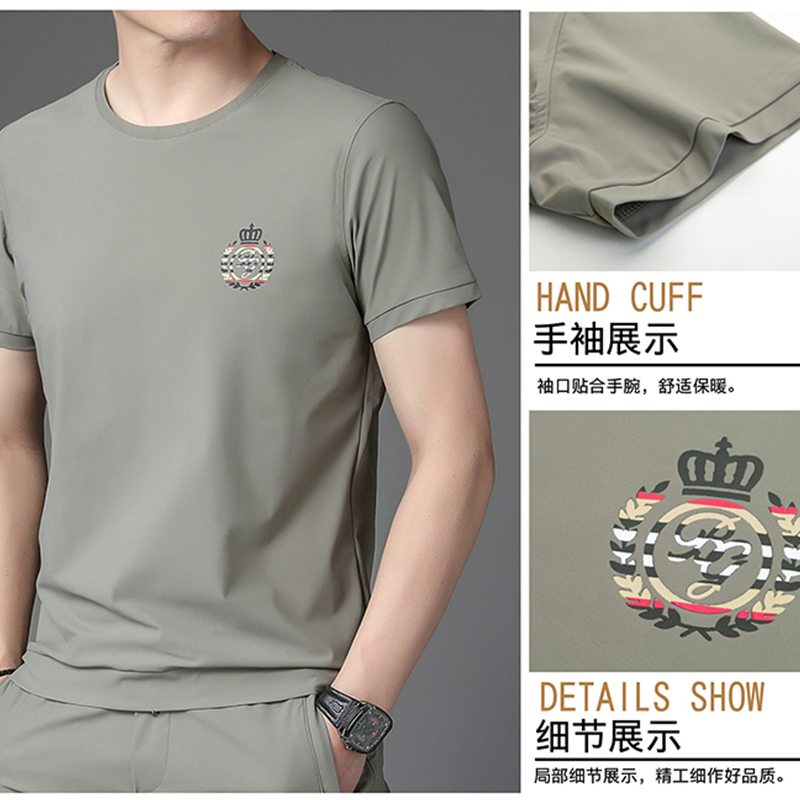 恒源祥冰丝套装男夏季短袖长裤休闲运动两件套速干衣男装一套潮流高清大图