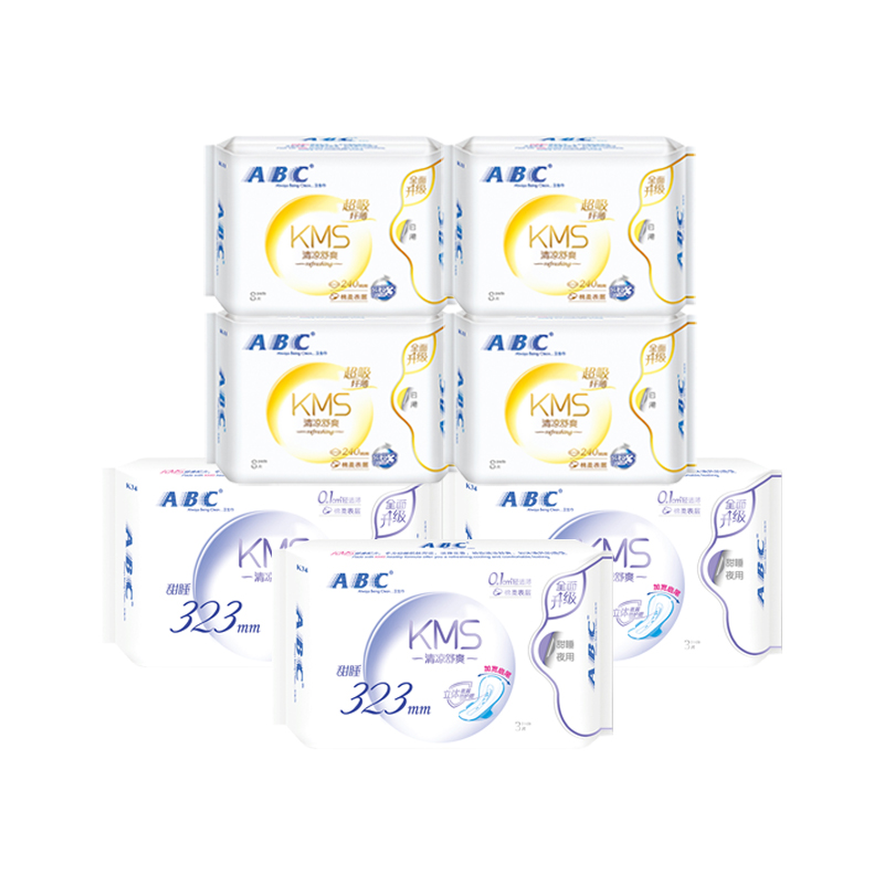 ABC 卫生巾女批发纯棉柔日夜用240+323mm学生姨妈巾组合 7包4K11+3K34