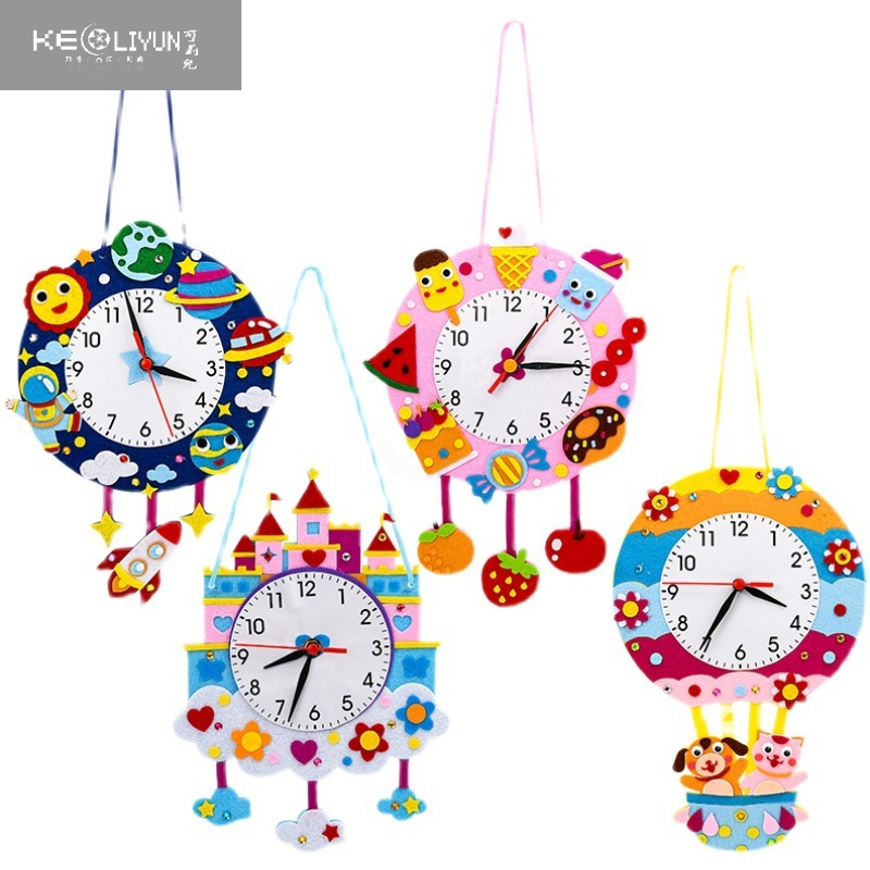 敬平卡通时钟儿童手工diy钟表玩具制作装饰材料包幼儿园认知时间教具