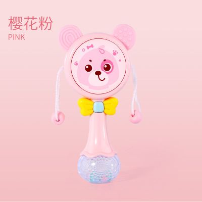 灯光音乐拨浪鼓[樱花粉] 配电池+螺丝刀 拨浪鼓可啃咬音乐磨牙抓握沙锤传统声光婴童摇铃益智早教安抚玩具