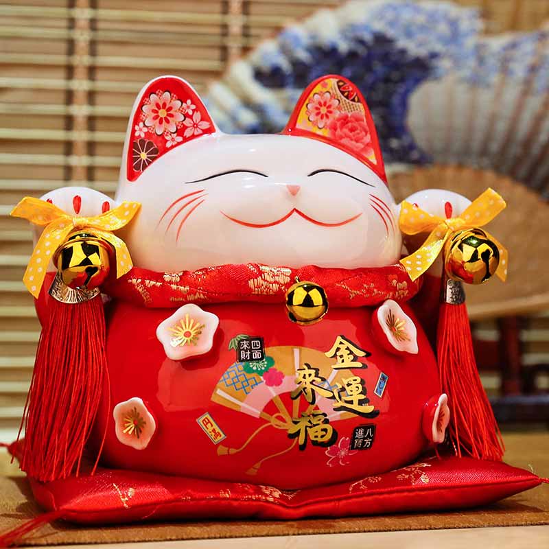 猫店铺开业礼品小摆件家居客厅日本装饰品陶瓷存钱罐 三维工匠 6.5寸[可爱五件套]猫高清大图